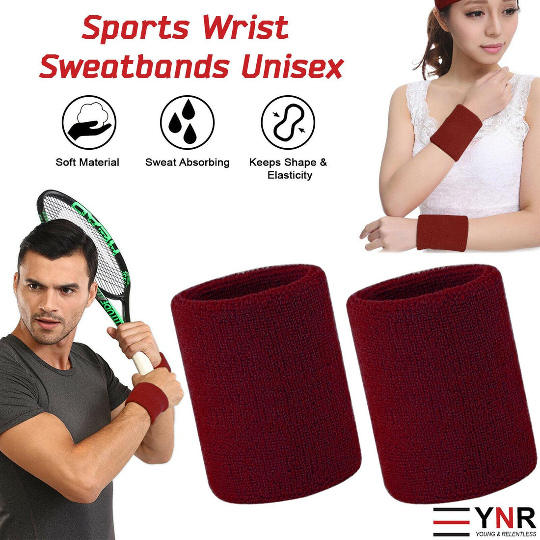 Sports Wrist Sweat Bands Handbands Unisex 80s Fitness Wool Sweatbands Gym Tennis